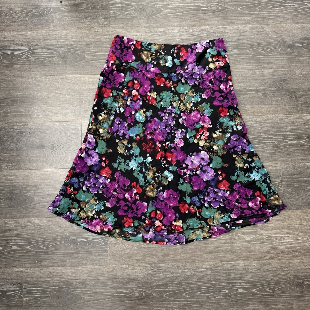 Carole Little 100% Silk Skirt Womens Size 16 Purple  Floral Vintage‎ Whimsigoth